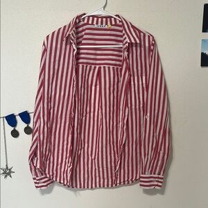 Red and White Striped Button-Up Shirt